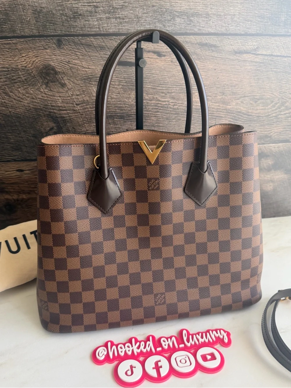 Authentic Louis Vuitton Kensington Damier Ebene Shoulder 2 Way Handbag Tote Bag